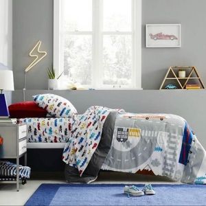 EUC Target Pillowfort Transportation Bedding & Fire Truck Throw Pillow Set